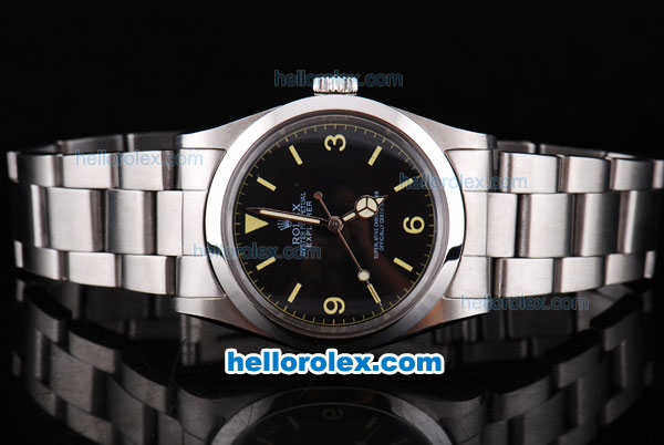 Rolex Explorer Oyster Perpetual chronometer Automatic with Black Dial and White Bezel and Case-Yellow Marking - Click Image to Close